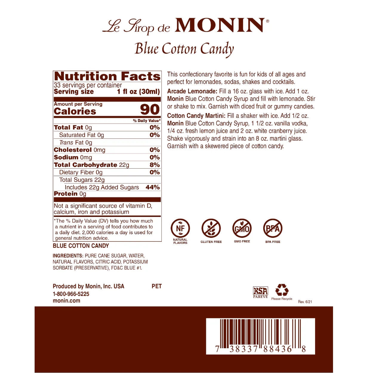 Monin Blue Cotton Candy Syrup - Image 2