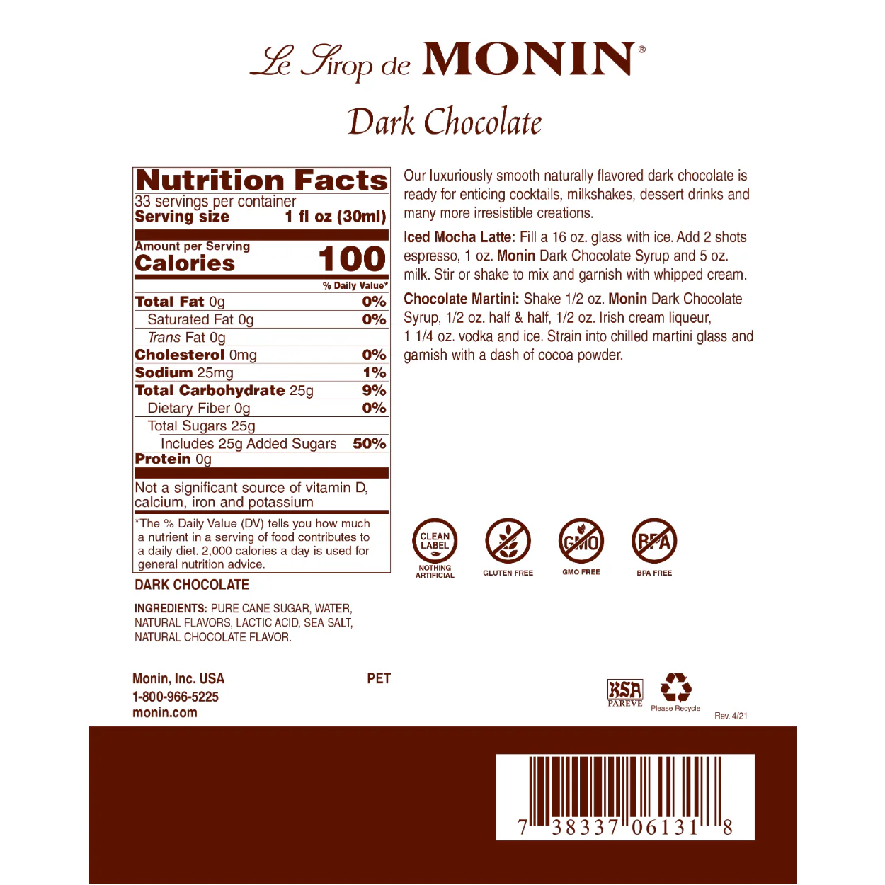 Monin Dark Chocolate Syrup - Image 2