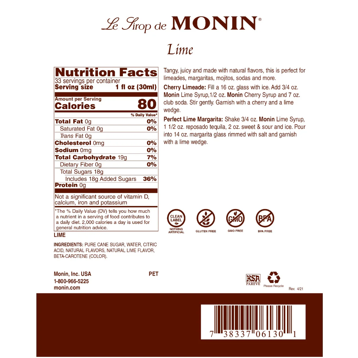 Monin Lime Syrup - Image 2