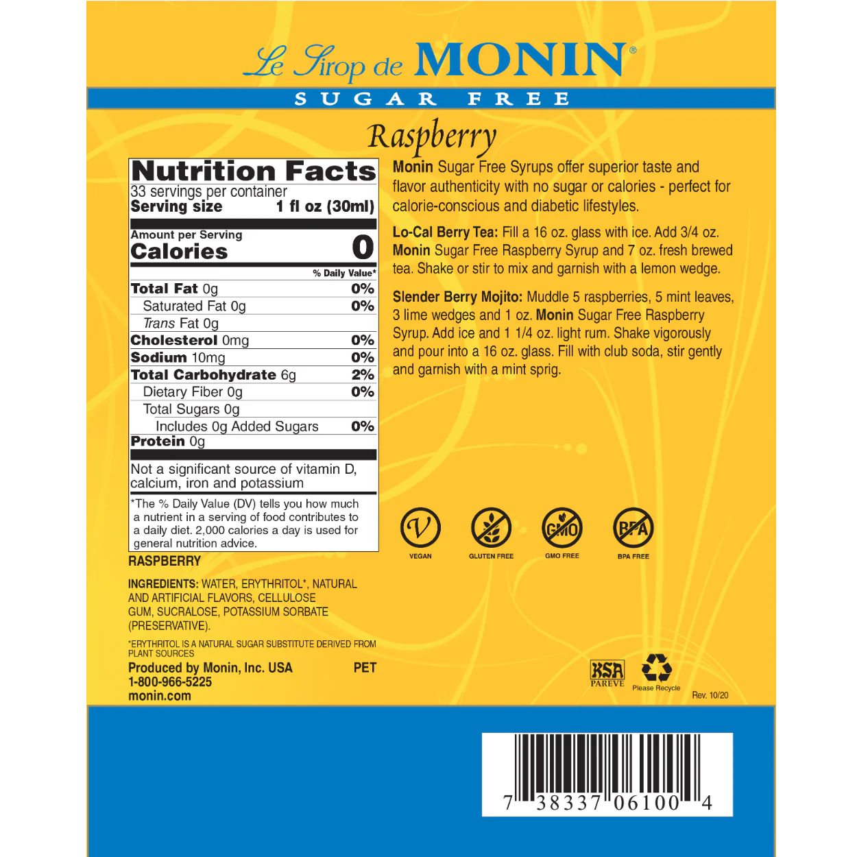 Monin Sugar Free Raspberry Syrup - Image 2