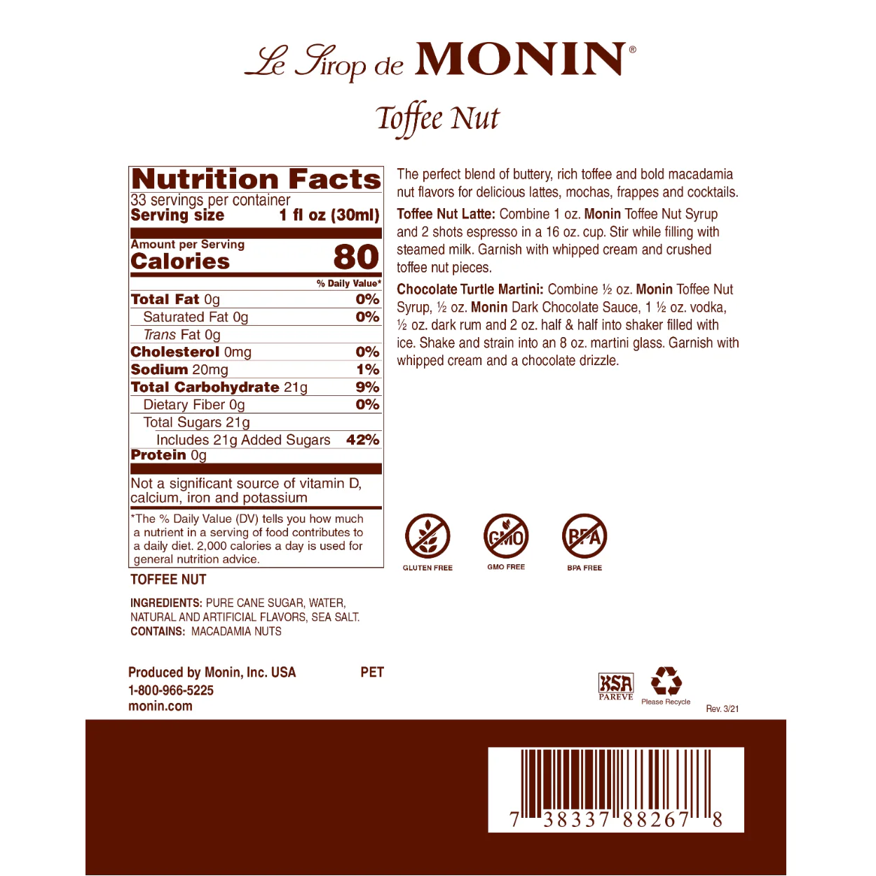 Monin Toffee Nut Syrup - Image 2