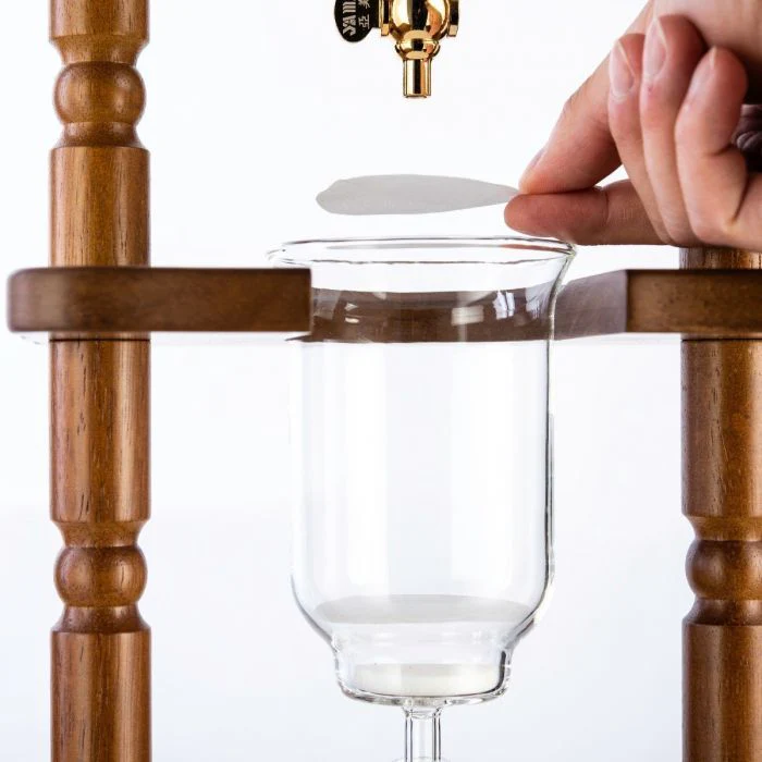 Yama Glass 6-8 Cup Cold Drip Maker Curved Brown Wood Frame - Image 2